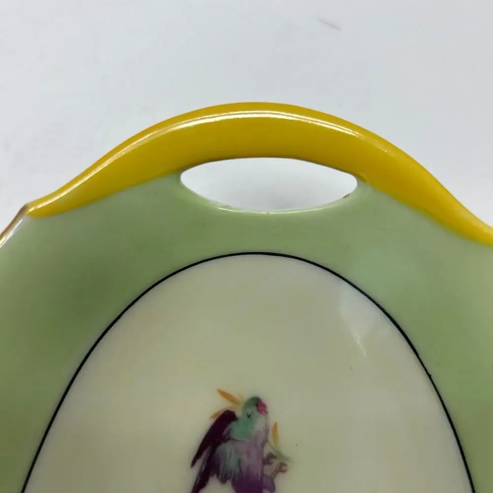 Antique 1920's Moschendorf Bavaria‎ Green Yellow Birds Platter/Celery Dish